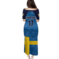 Custom Sweden Flag and Coat of arms Family Matching Puletasi and Hawaiian Shirt Three Crowns of Sweden