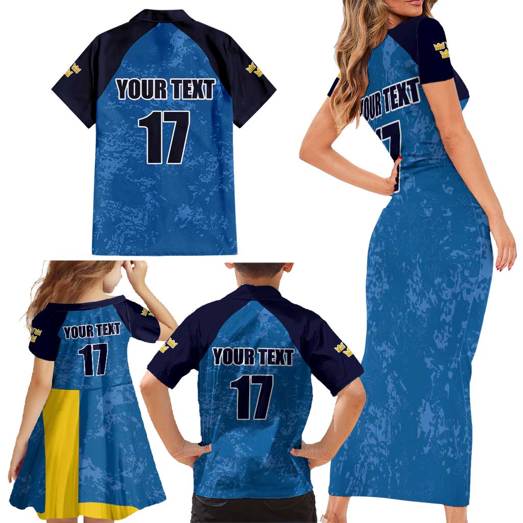 Custom Sweden Flag and Coat of arms Family Matching Short Sleeve Bodycon Dress and Hawaiian Shirt Three Crowns of Sweden
