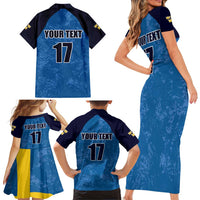 Custom Sweden Flag and Coat of arms Family Matching Short Sleeve Bodycon Dress and Hawaiian Shirt Three Crowns of Sweden