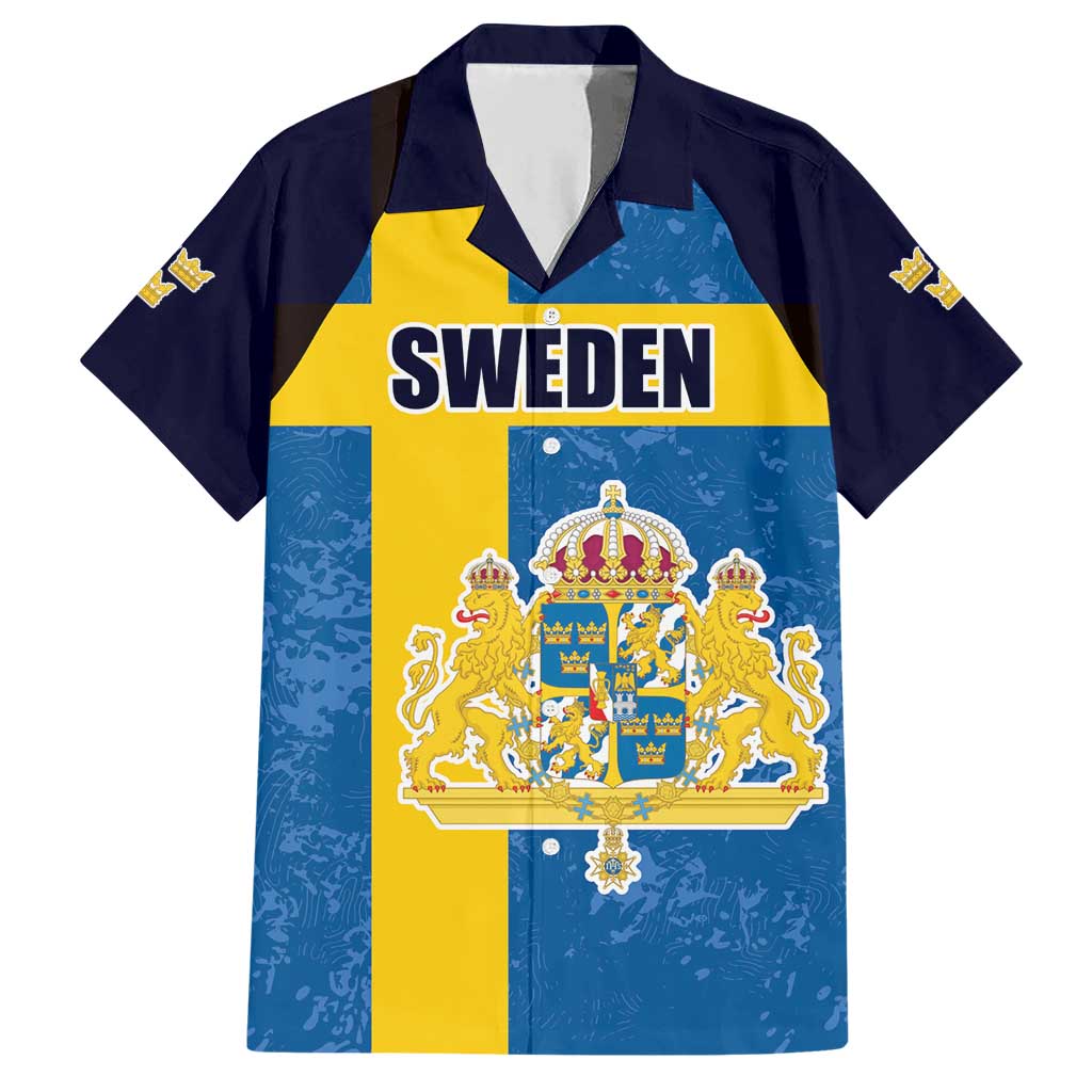 Custom Sweden Flag and Coat of arms Family Matching Short Sleeve Bodycon Dress and Hawaiian Shirt Three Crowns of Sweden