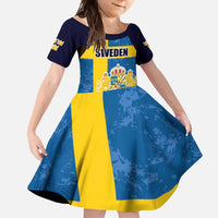 Custom Sweden Flag and Coat of arms Family Matching Summer Maxi Dress and Hawaiian Shirt Three Crowns of Sweden