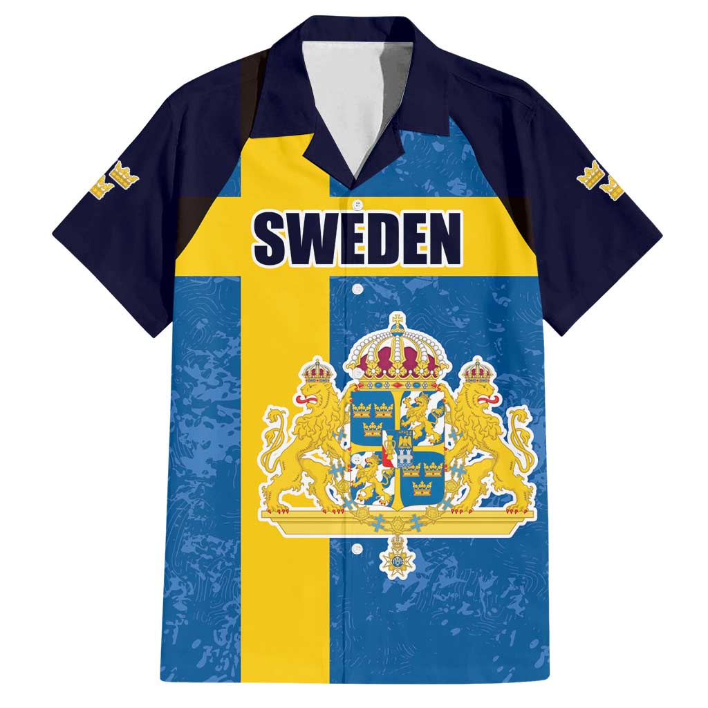 Custom Sweden Flag and Coat of arms Family Matching Summer Maxi Dress and Hawaiian Shirt Three Crowns of Sweden