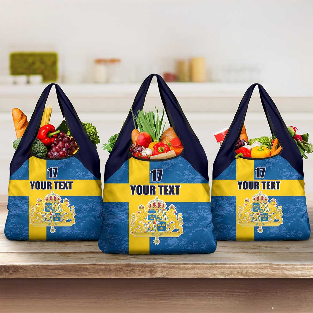 Custom Sweden Flag and Coat of arms Grocery Bag Three Crowns of Sweden
