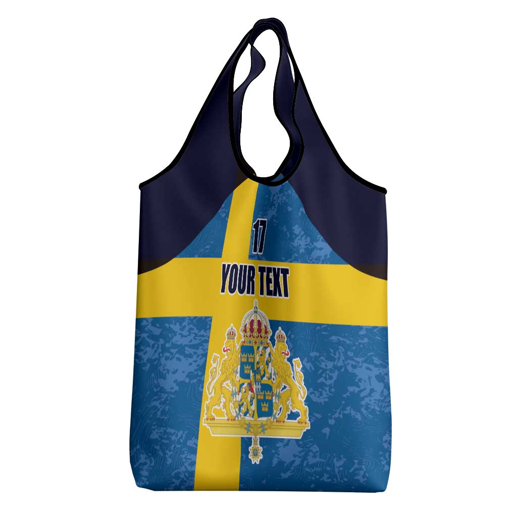 Custom Sweden Flag and Coat of arms Grocery Bag Three Crowns of Sweden