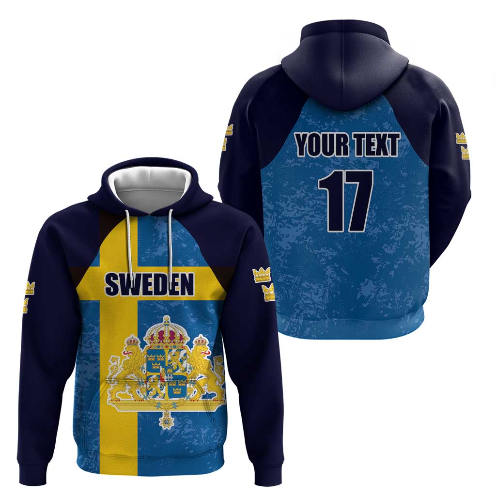 Custom Sweden Flag and Coat of arms Hoodie Three Crowns of Sweden