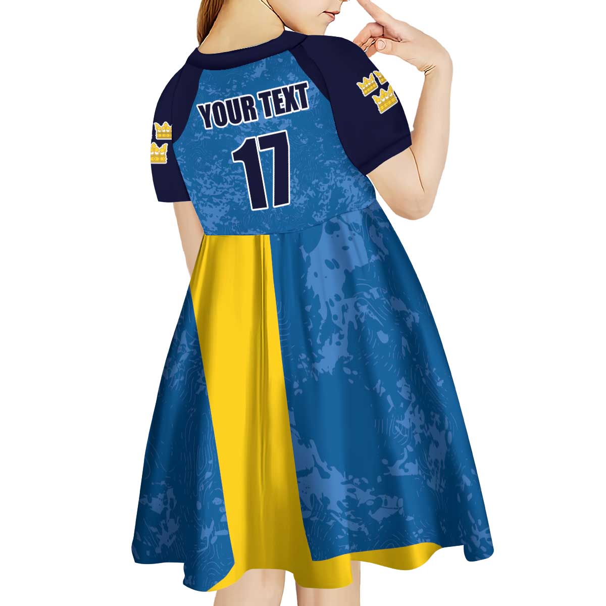 Custom Sweden Flag and Coat of arms Kid Short Sleeve Dress Three Crowns of Sweden