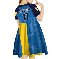 Custom Sweden Flag and Coat of arms Kid Short Sleeve Dress Three Crowns of Sweden