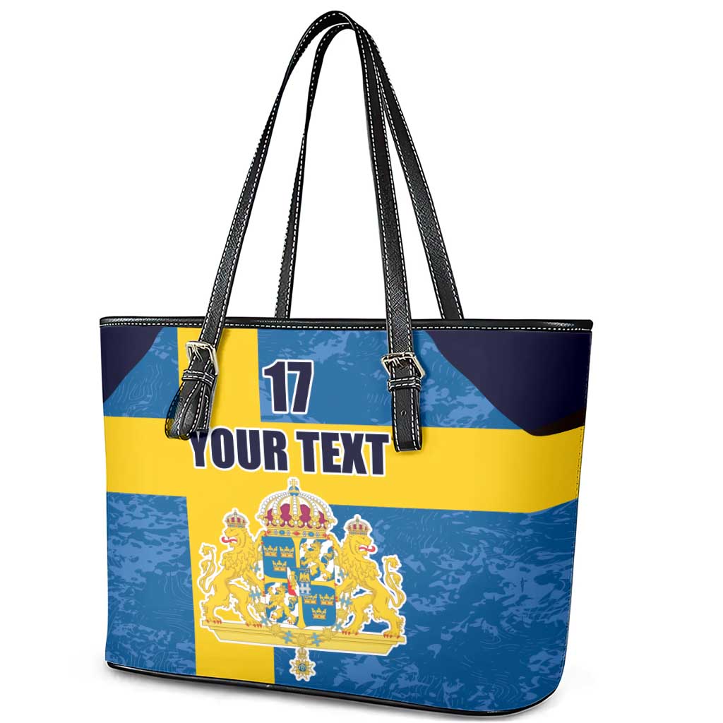 Custom Sweden Flag and Coat of arms Leather Tote Bag Three Crowns of Sweden