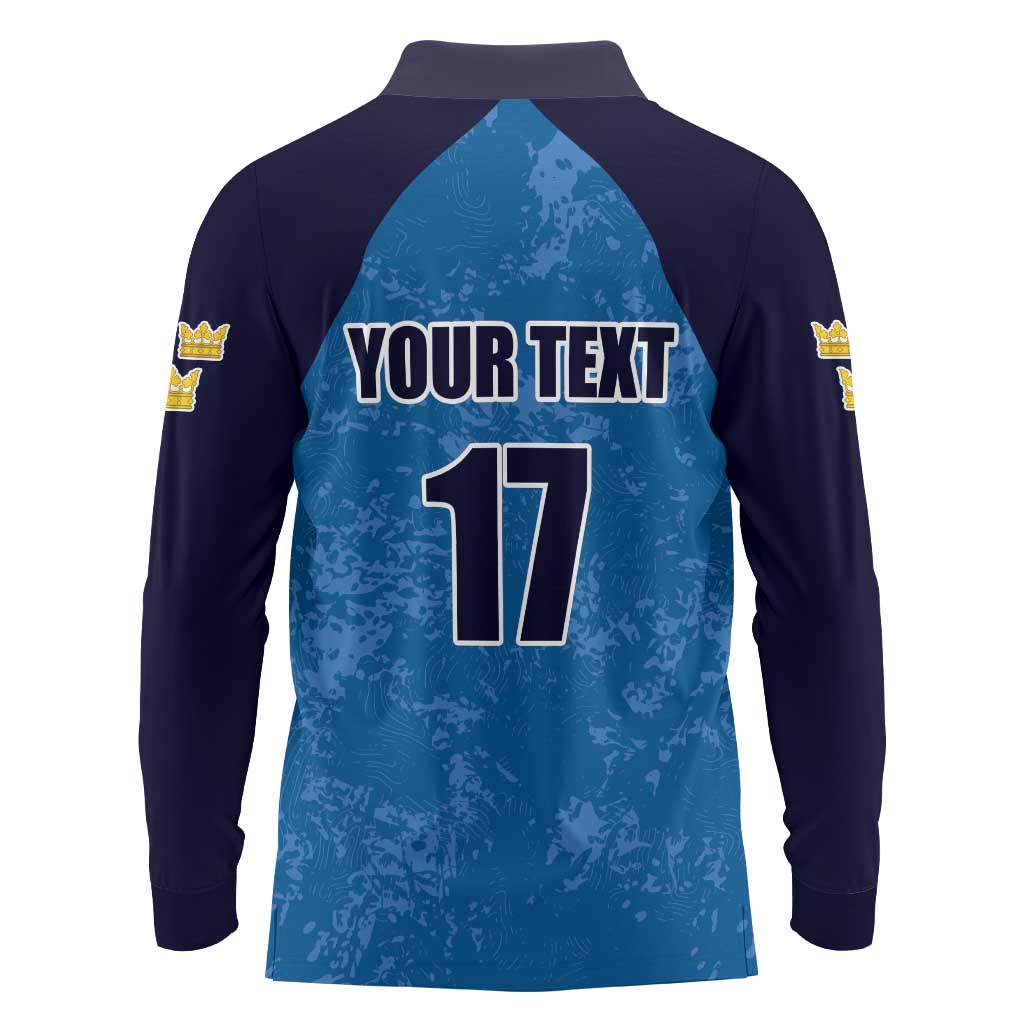 Custom Sweden Flag and Coat of arms Long Sleeve Polo Shirt Three Crowns of Sweden