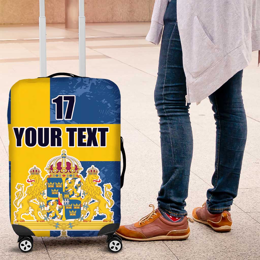 Custom Sweden Flag and Coat of arms Luggage Cover Three Crowns of Sweden