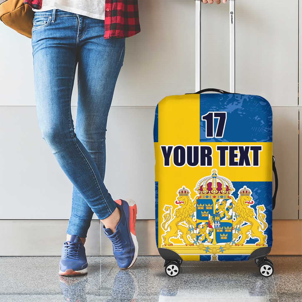 Custom Sweden Flag and Coat of arms Luggage Cover Three Crowns of Sweden