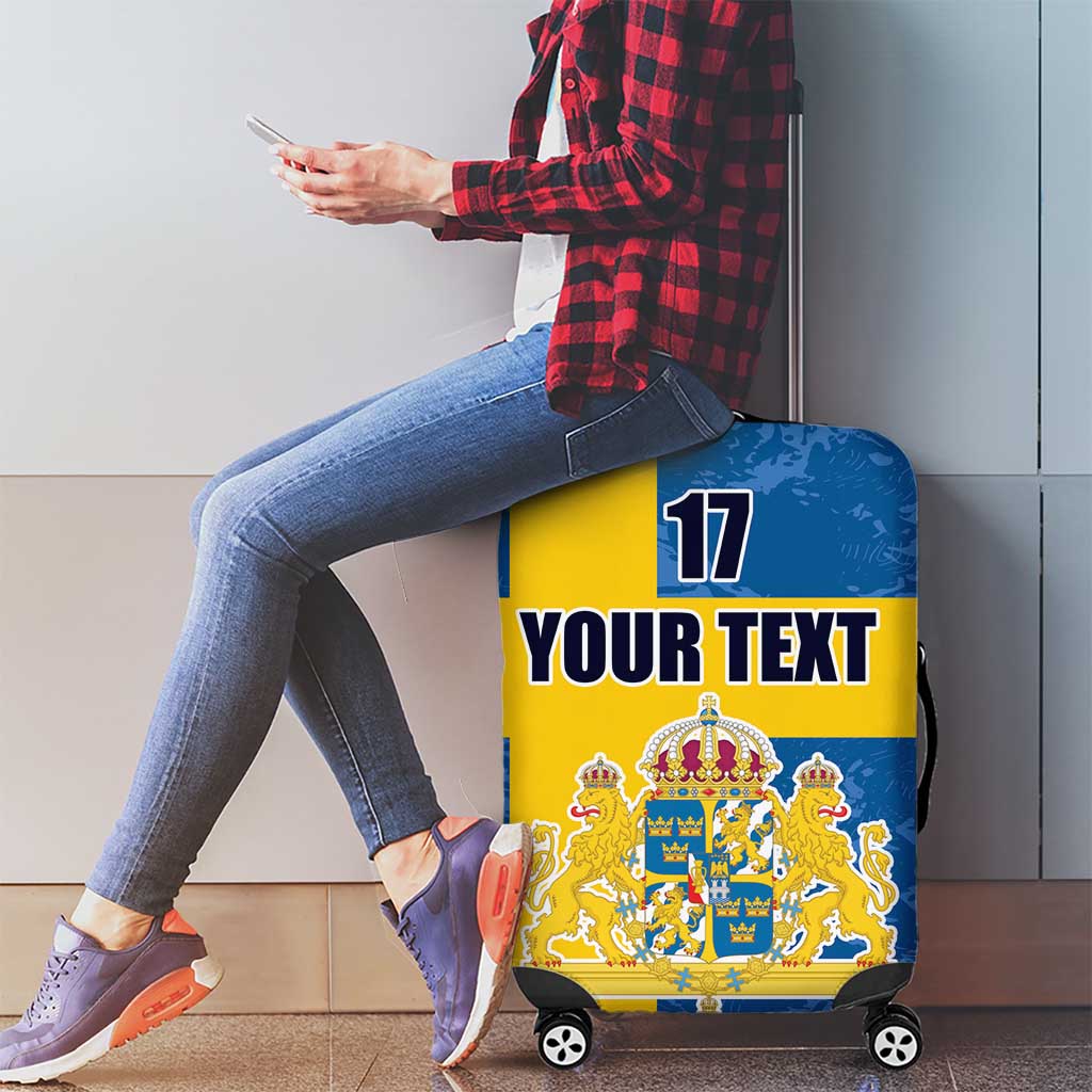Custom Sweden Flag and Coat of arms Luggage Cover Three Crowns of Sweden