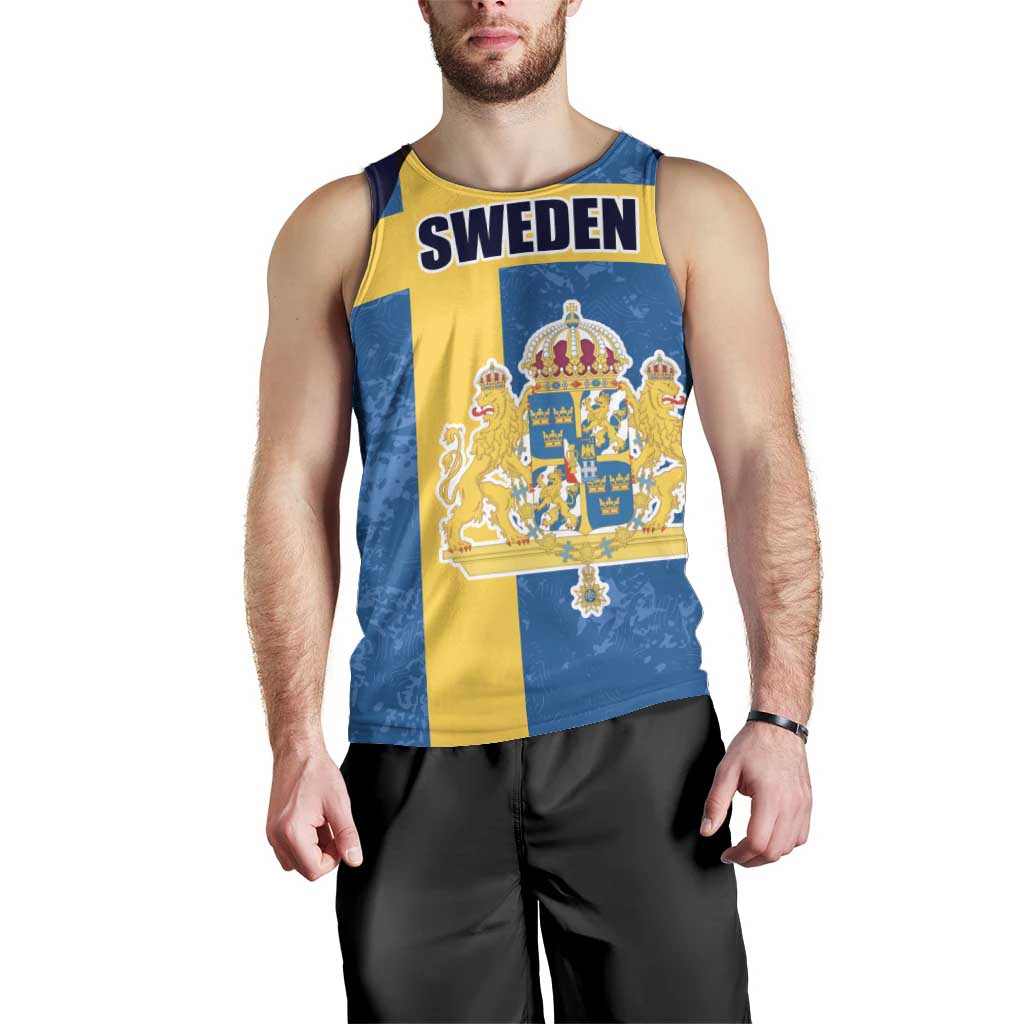 Custom Sweden Flag and Coat of arms Men Tank Top Three Crowns of Sweden