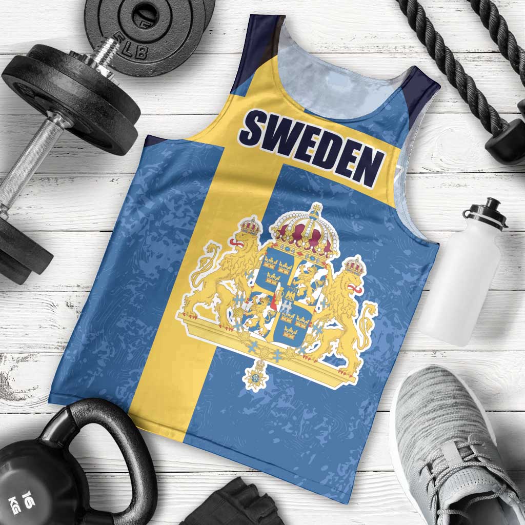 Custom Sweden Flag and Coat of arms Men Tank Top Three Crowns of Sweden
