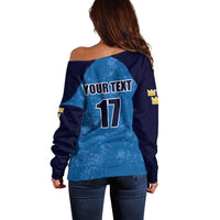 Custom Sweden Flag and Coat of arms Off Shoulder Sweater Three Crowns of Sweden