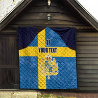Custom Sweden Flag and Coat of arms Quilt Three Crowns of Sweden