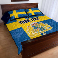 Custom Sweden Flag and Coat of arms Quilt Bed Set Three Crowns of Sweden
