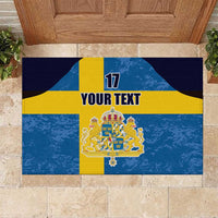 Custom Sweden Flag and Coat of arms Rubber Doormat Three Crowns of Sweden