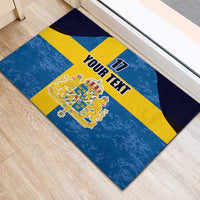 Custom Sweden Flag and Coat of arms Rubber Doormat Three Crowns of Sweden