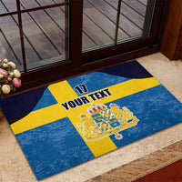 Custom Sweden Flag and Coat of arms Rubber Doormat Three Crowns of Sweden