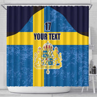 Custom Sweden Flag and Coat of arms Shower Curtain Three Crowns of Sweden