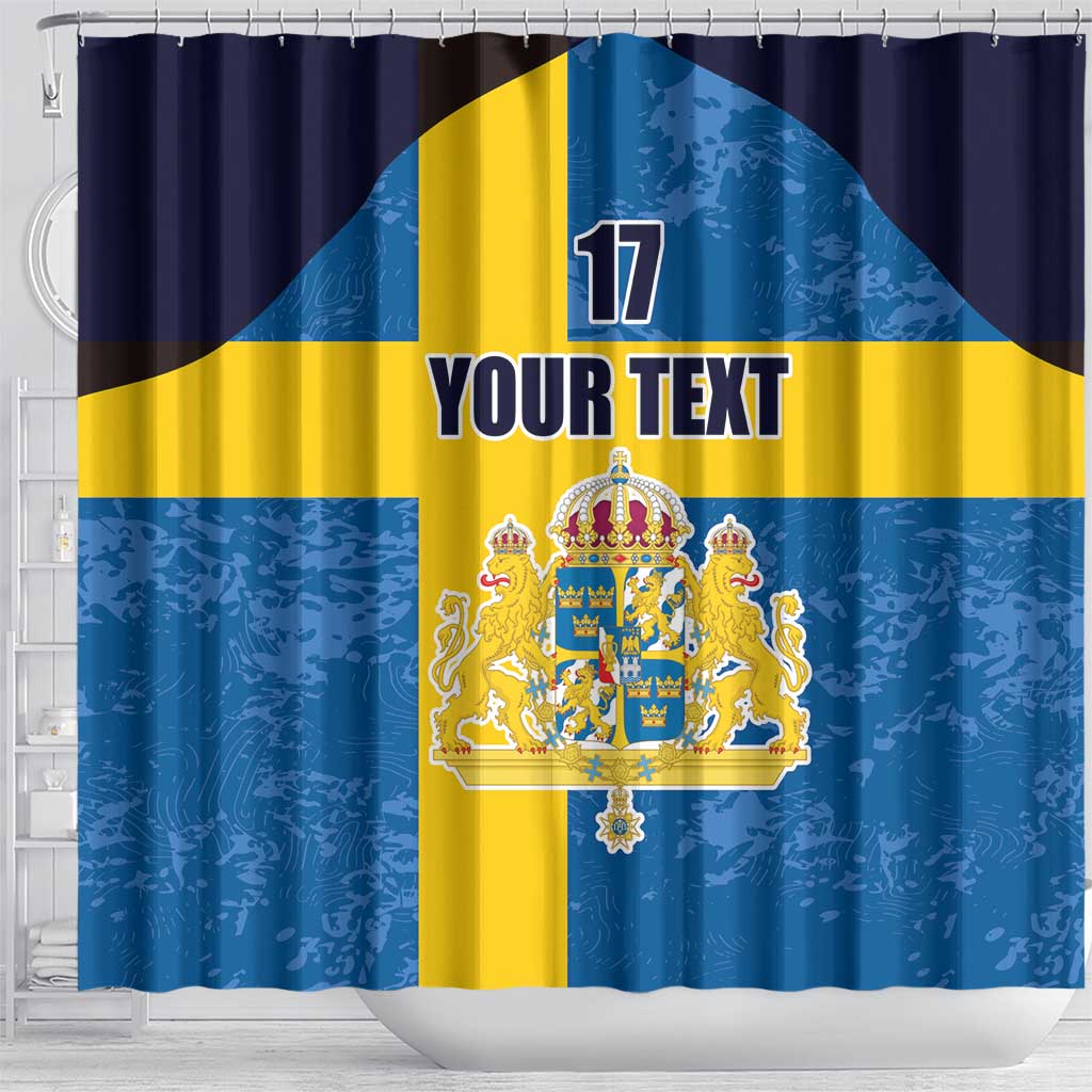 Custom Sweden Flag and Coat of arms Shower Curtain Three Crowns of Sweden