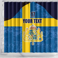 Custom Sweden Flag and Coat of arms Shower Curtain Three Crowns of Sweden