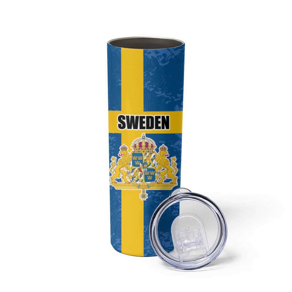 Custom Sweden Flag and Coat of arms Skinny Tumbler Three Crowns of Sweden