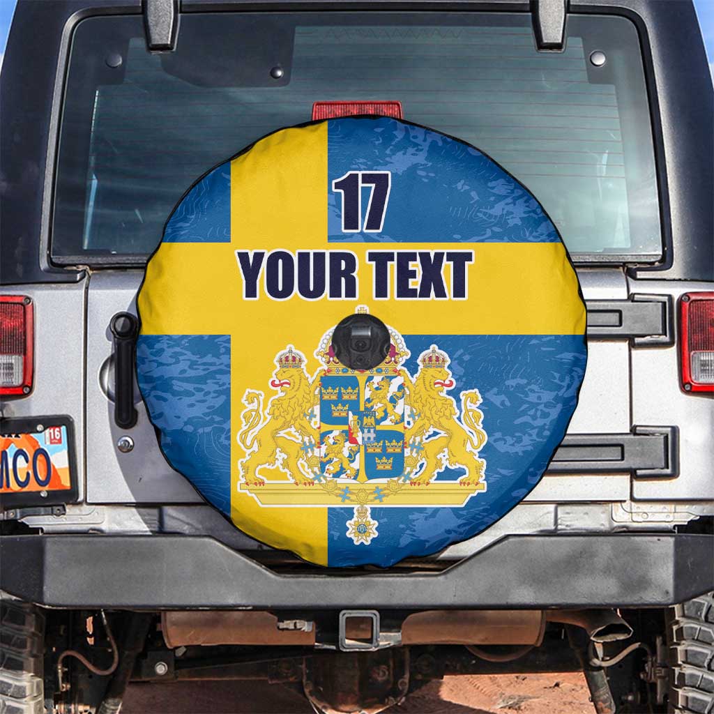 Custom Sweden Flag and Coat of arms Spare Tire Cover Three Crowns of Sweden