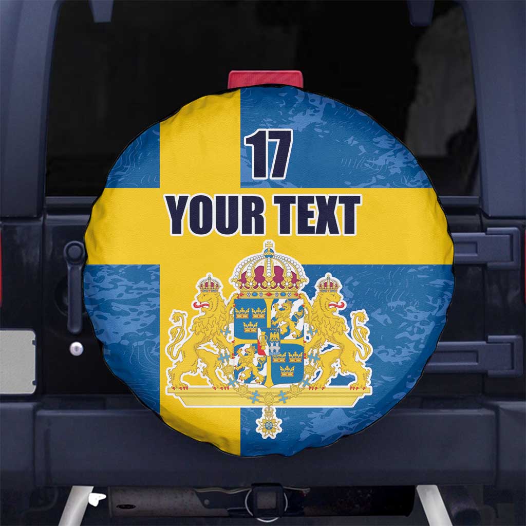 Custom Sweden Flag and Coat of arms Spare Tire Cover Three Crowns of Sweden