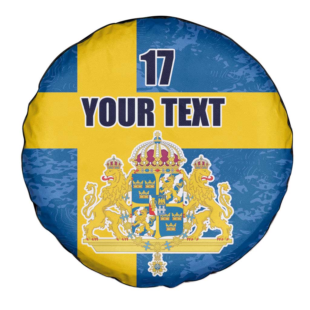 Custom Sweden Flag and Coat of arms Spare Tire Cover Three Crowns of Sweden