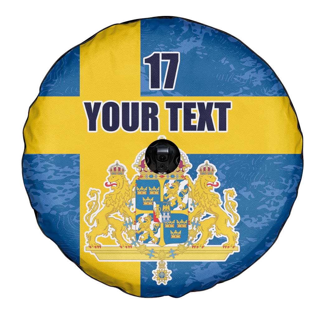 Custom Sweden Flag and Coat of arms Spare Tire Cover Three Crowns of Sweden