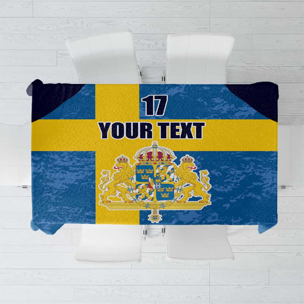 Custom Sweden Flag and Coat of arms Tablecloth Three Crowns of Sweden