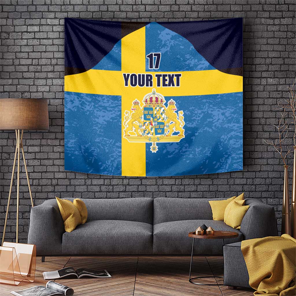 Custom Sweden Flag and Coat of arms Tapestry Three Crowns of Sweden