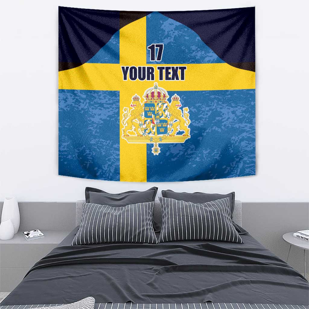 Custom Sweden Flag and Coat of arms Tapestry Three Crowns of Sweden