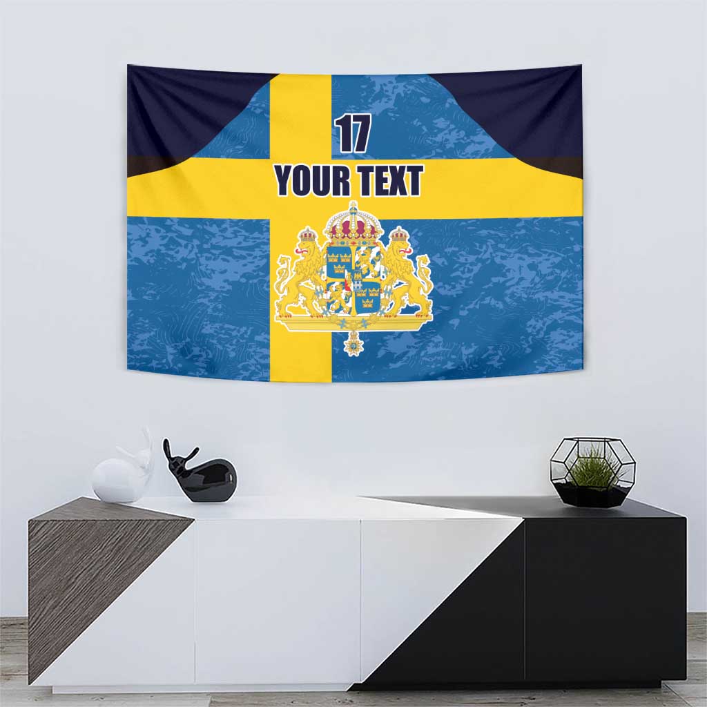Custom Sweden Flag and Coat of arms Tapestry Three Crowns of Sweden