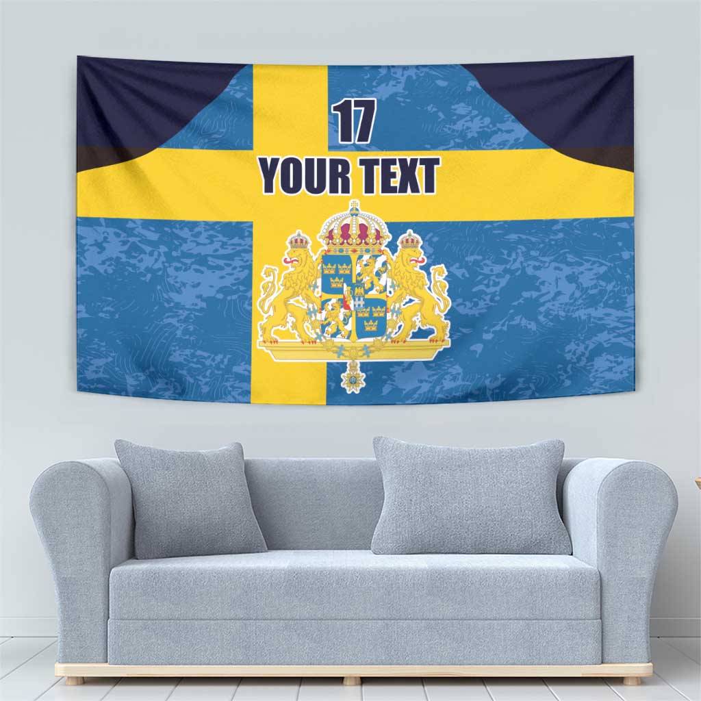Custom Sweden Flag and Coat of arms Tapestry Three Crowns of Sweden