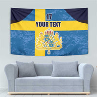 Custom Sweden Flag and Coat of arms Tapestry Three Crowns of Sweden