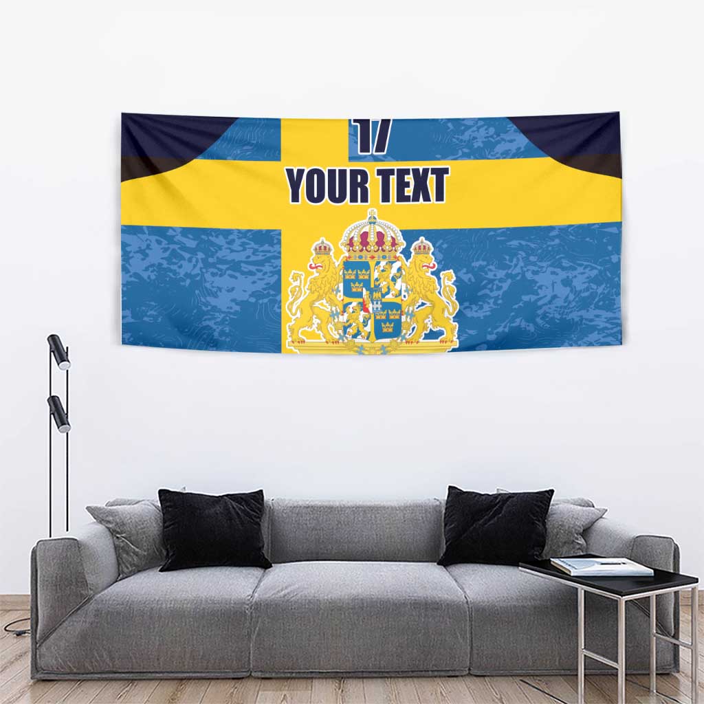 Custom Sweden Flag and Coat of arms Tapestry Three Crowns of Sweden