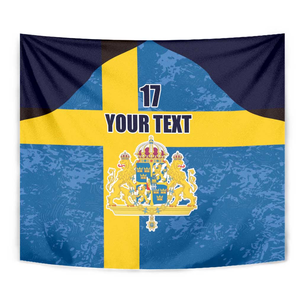 Custom Sweden Flag and Coat of arms Tapestry Three Crowns of Sweden