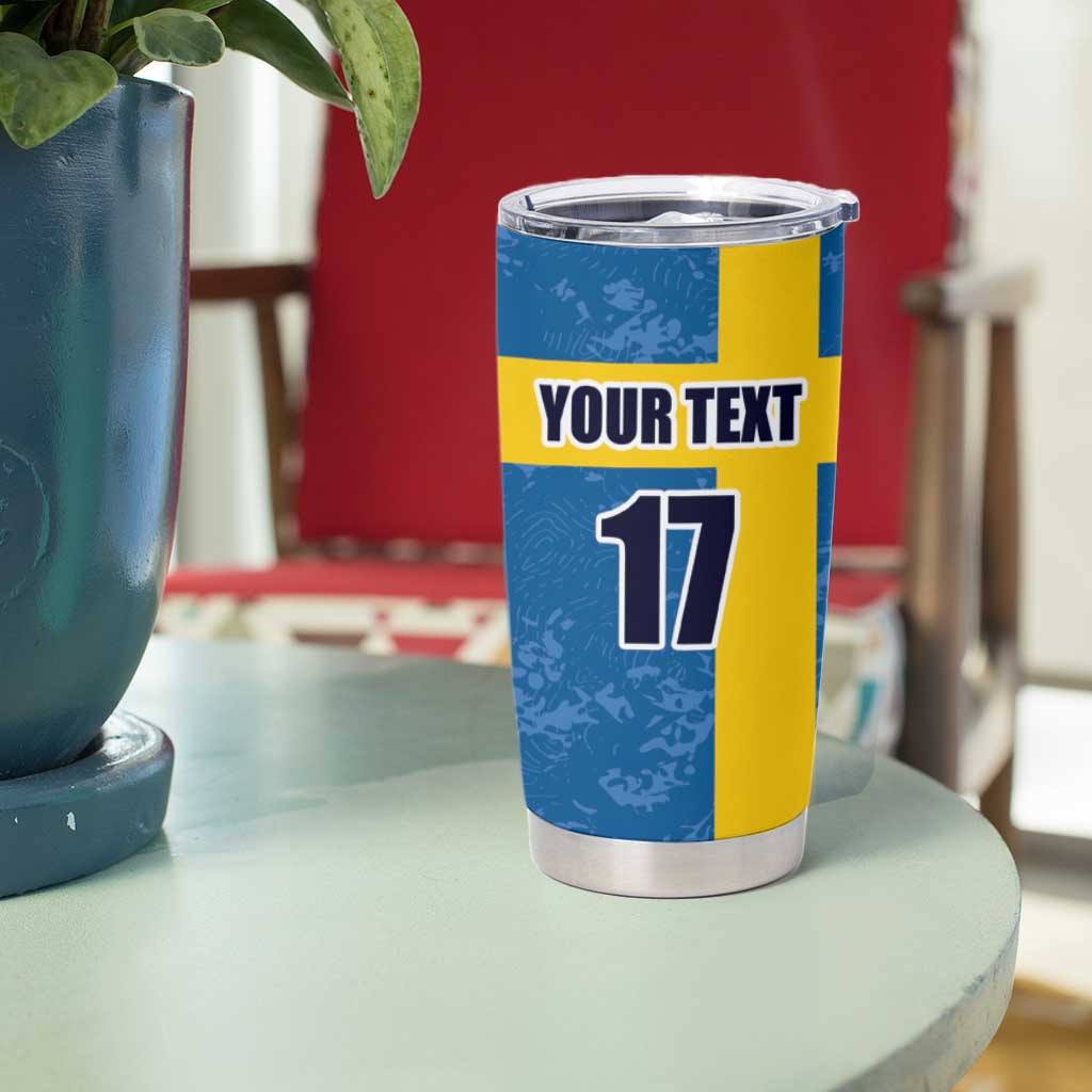 Custom Sweden Flag and Coat of arms Tumbler Cup Three Crowns of Sweden