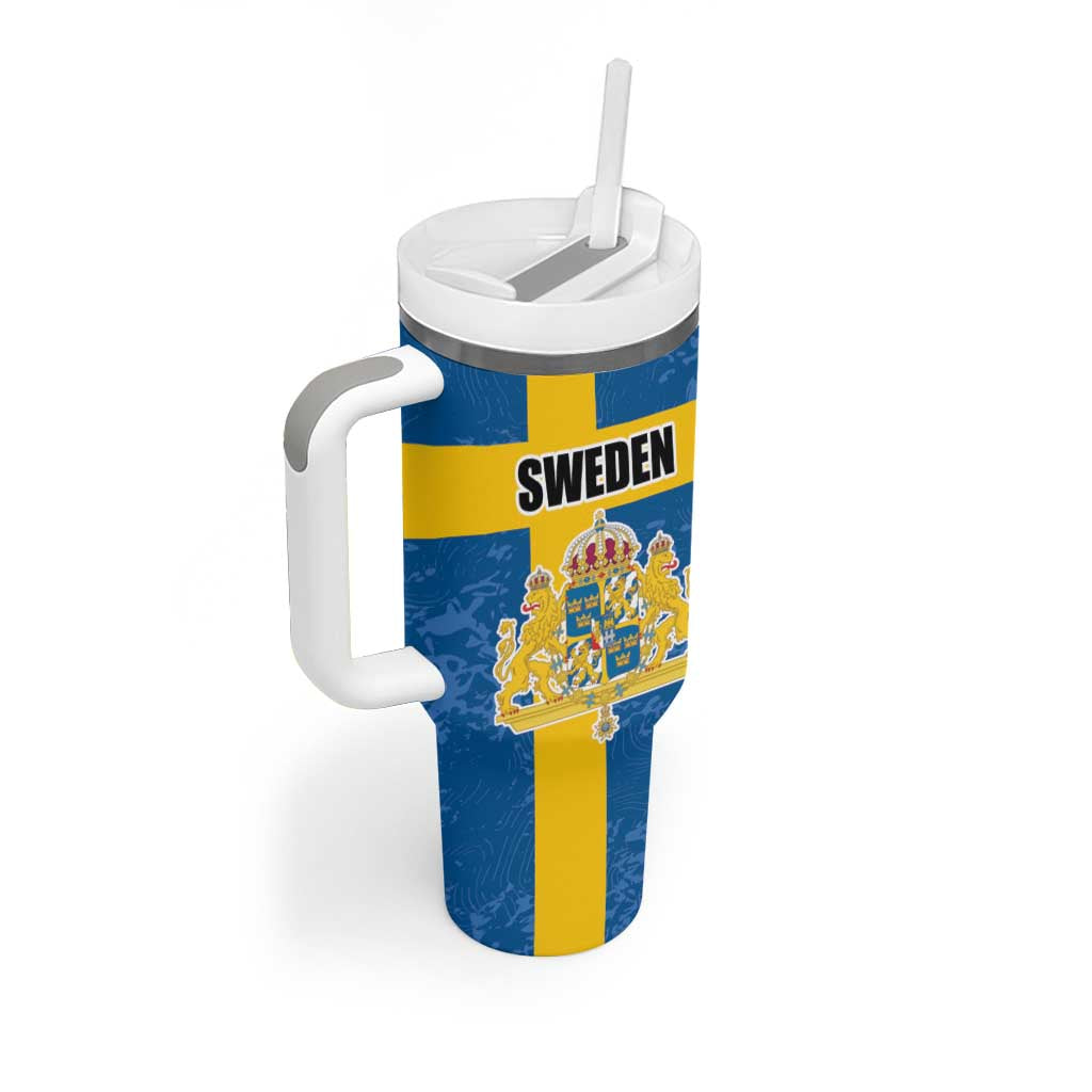 Custom Sweden Flag and Coat of arms Tumbler With Handle Three Crowns of Sweden