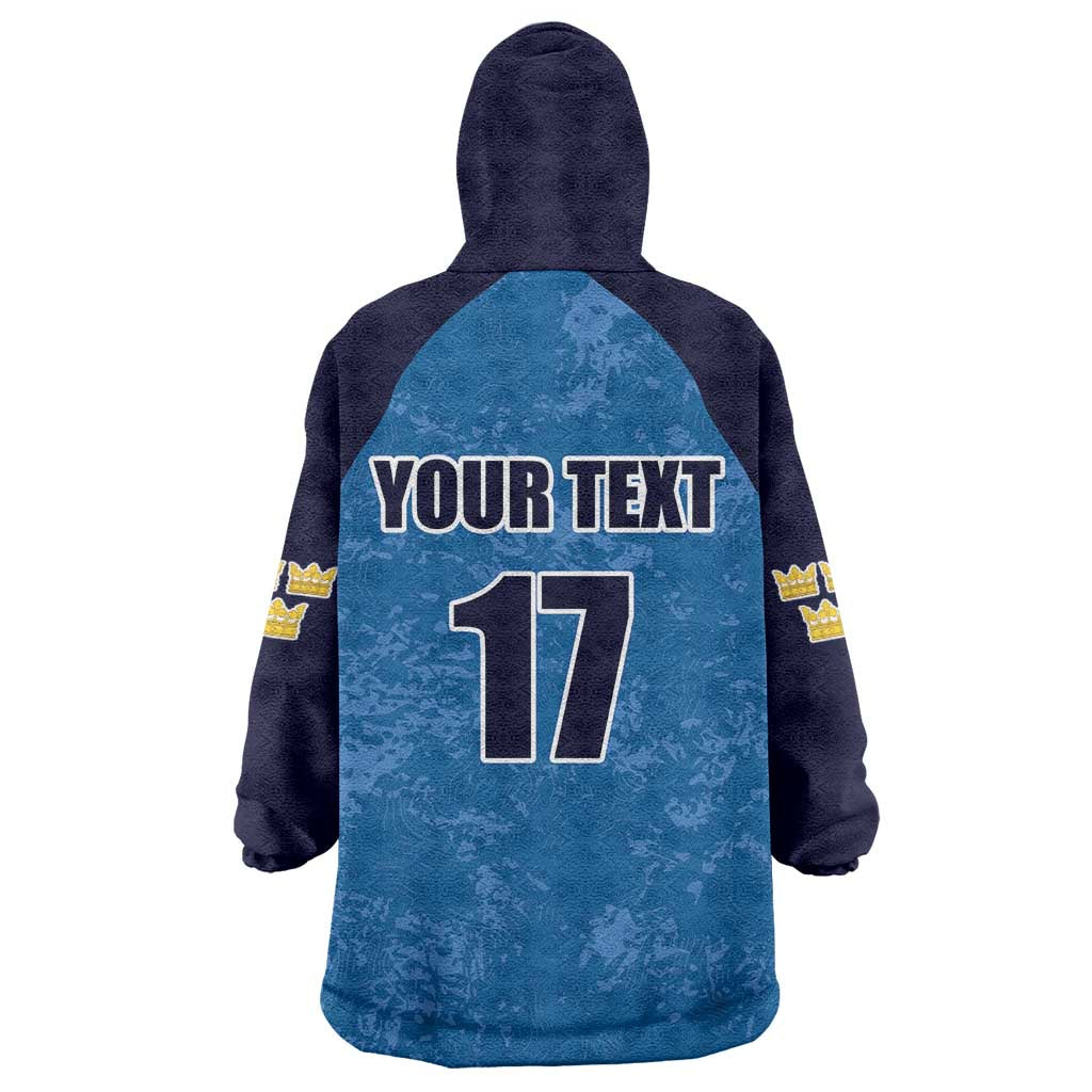 Custom Sweden Flag and Coat of arms Wearable Blanket Hoodie Three Crowns of Sweden