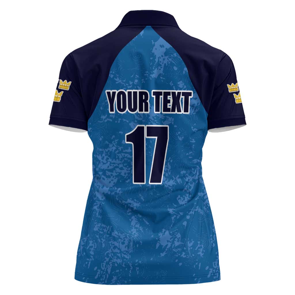 Custom Sweden Flag and Coat of arms Women Polo Shirt Three Crowns of Sweden