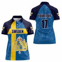 Custom Sweden Flag and Coat of arms Women Polo Shirt Three Crowns of Sweden