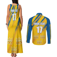 Custom Sweden Football Couples Matching Tank Maxi Dress and Long Sleeve Button Shirt Sporty Style