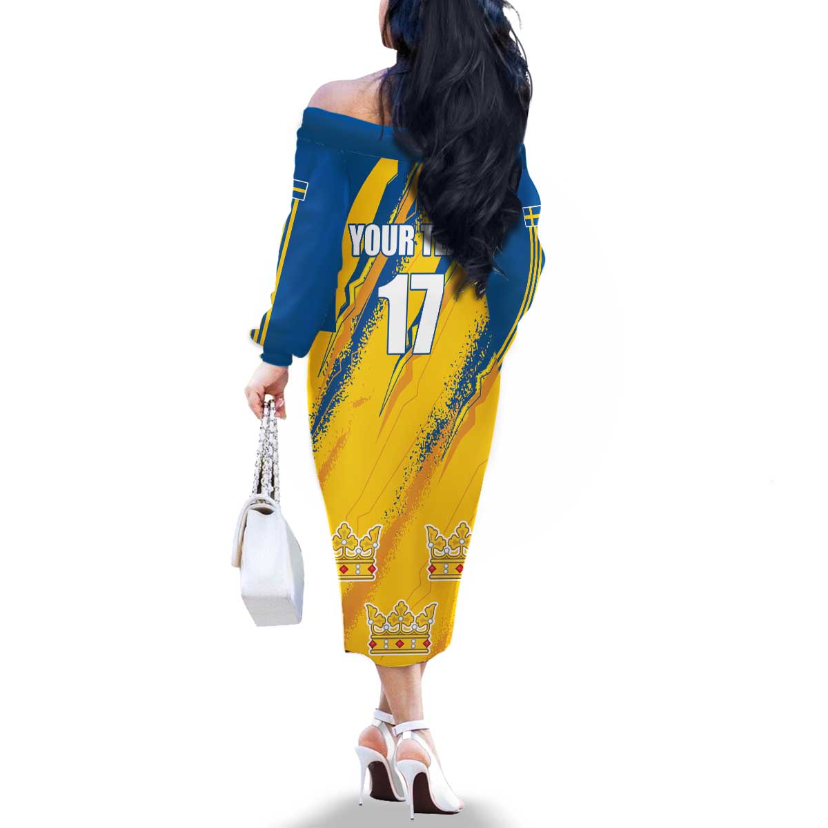 Custom Sweden Football Family Matching Off The Shoulder Long Sleeve Dress and Hawaiian Shirt Sporty Style