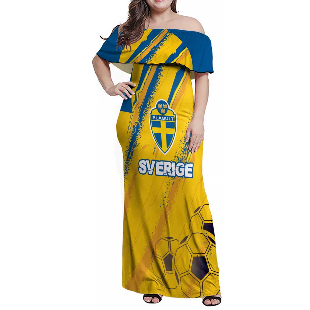 Custom Sweden Football Family Matching Off Shoulder Maxi Dress and Hawaiian Shirt Sporty Style