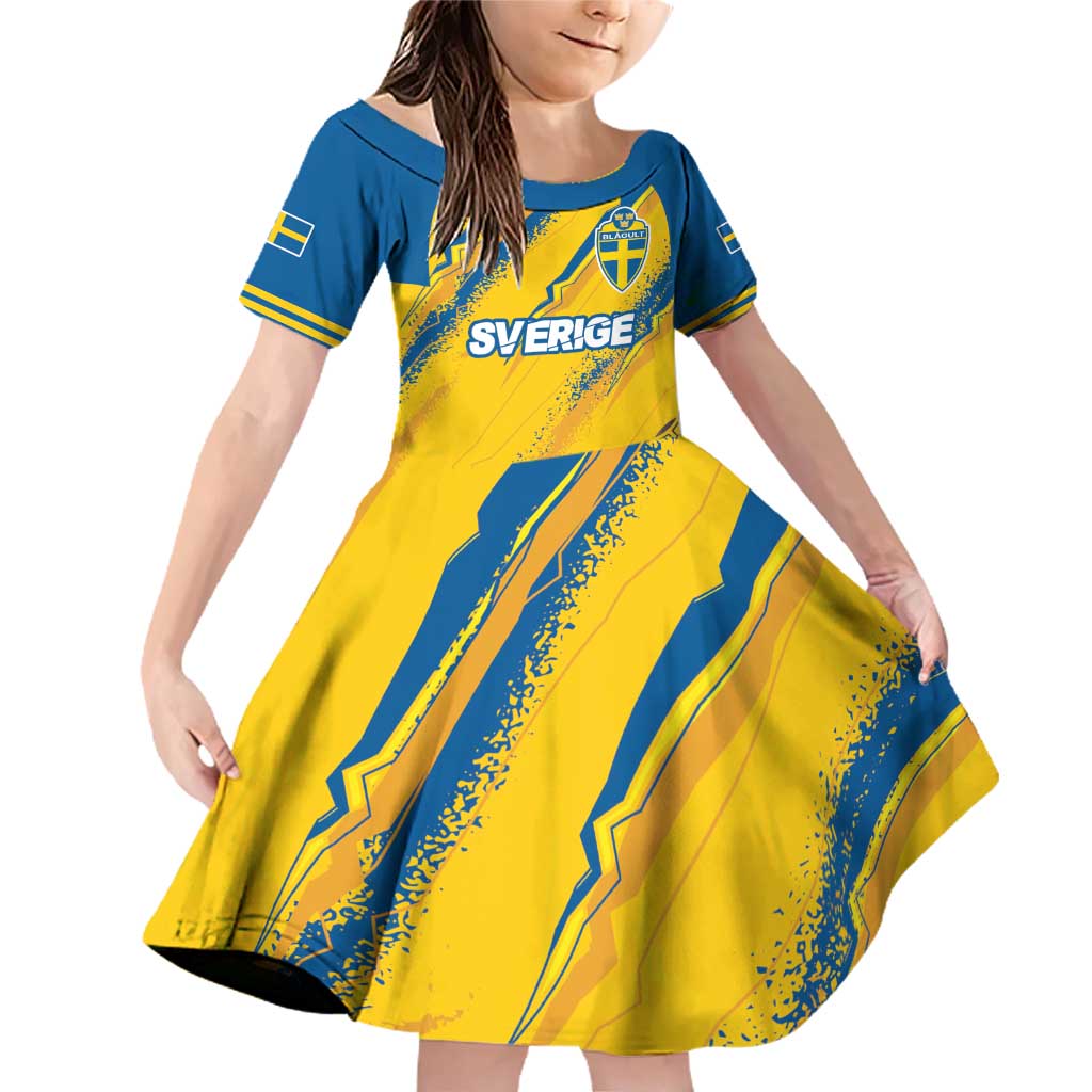 Custom Sweden Football Family Matching Off Shoulder Short Dress and Hawaiian Shirt Sporty Style