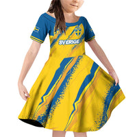 Custom Sweden Football Family Matching Off Shoulder Short Dress and Hawaiian Shirt Sporty Style